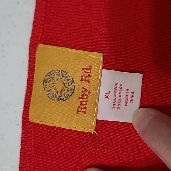 Ruby Rd Vibrant Red Knit Top with Sequins & Beaded Neckline & Cuffs size XL - Picture 3 of 8